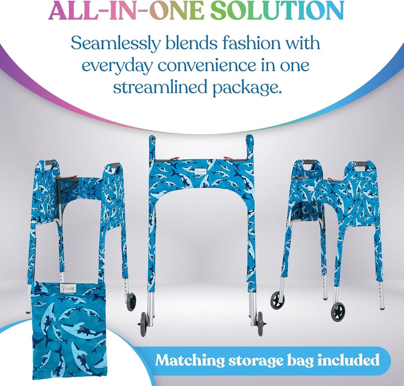 Jover – Walker Covers (Whale Dance) – Colorful Fabric Cover for Standard Folding Walker Mobility Aid with Pockets, Easy Fit Senior Walker Accessories, Washable Polyester, + Matching Storage Bag - Image 3